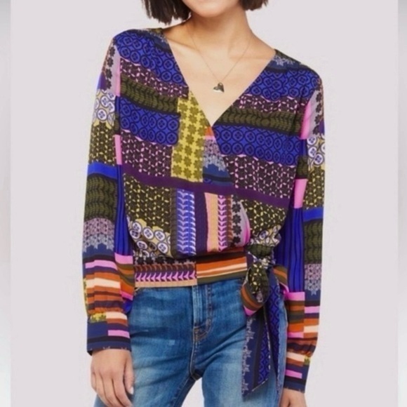 Peyton Jensen Evereve Cora Purple Multi Patchwork Top XS - Picture 1 of 17